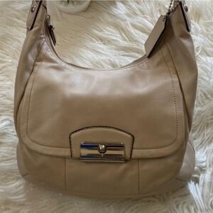 Coach Kristin Beige Nude Tone Genuine Leather Hobo Purse with Silver Hardware